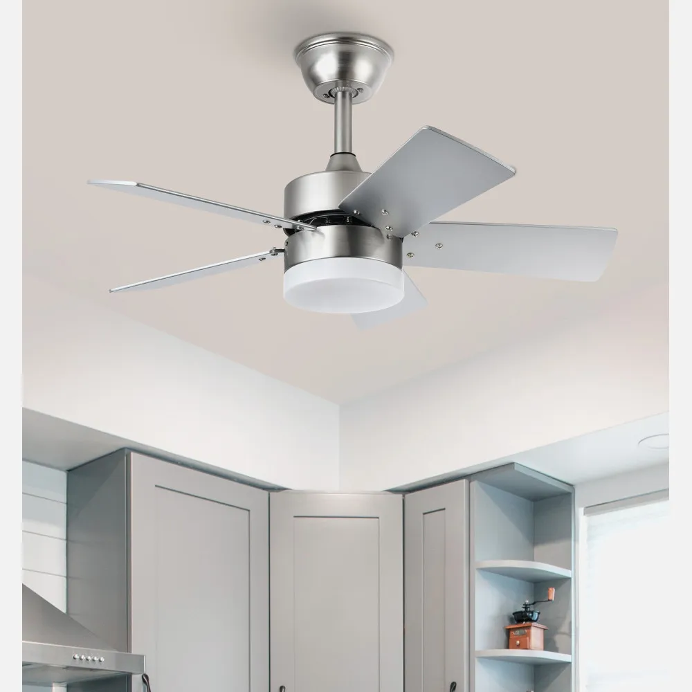 Ventilador Dc Marta 36w Niquel 5 Aspas Rev. Haya/plata  41x76d 3060lm C/ Remoto, Memoria Y Temporizador 3000k,4000k,6000k