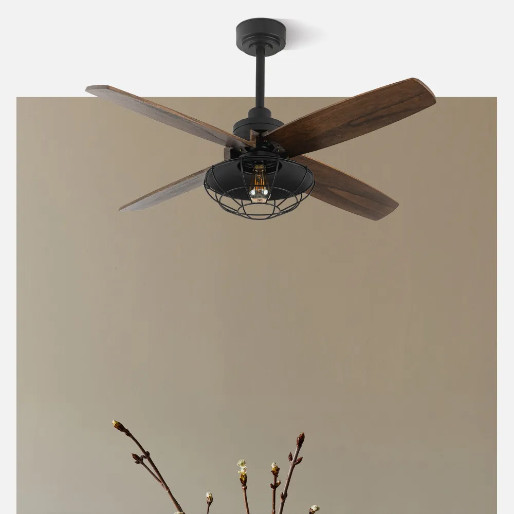 Ventilador Dc Aquilo Negro 1xe27 4Asp Roble 6Veloc C/Remoto Y Temporizador 44,5/57x119,4x119,4 Cm