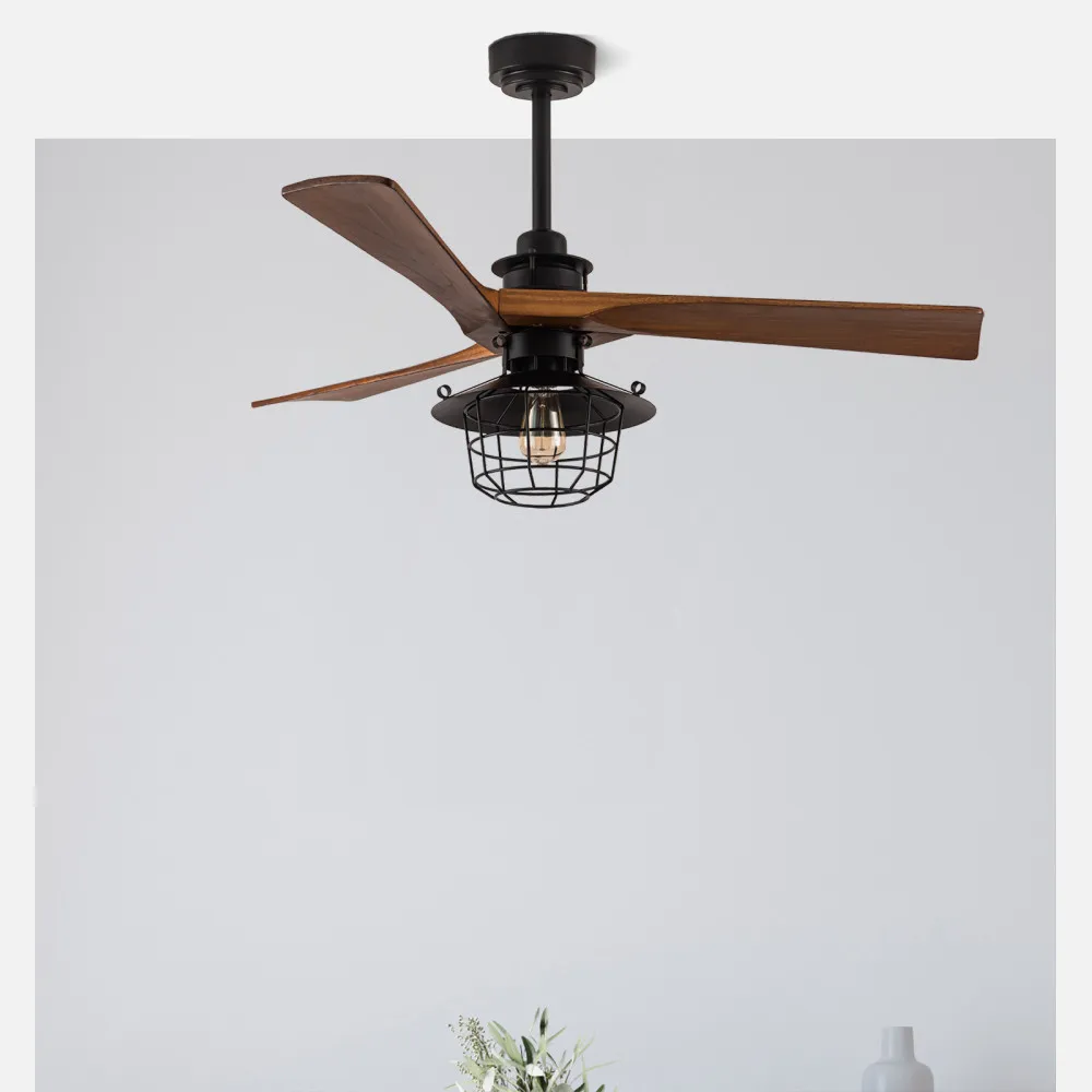 Ventilador Dc Vulturno Negro 1xe27 3 Aspas Roble  6 Velocidades C/remoto Y Temporizador 53/65,5x132x132 Cm