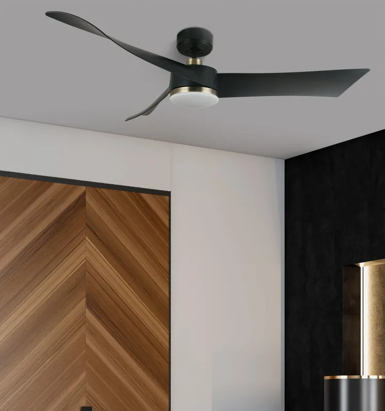 Ventilador Dc Tempel 26w Negro/cuero 3 Aspas 132d 6vel. 3000k, 4000k, 6500k 2950lm  C/remoto, Memoria Y Temporizador