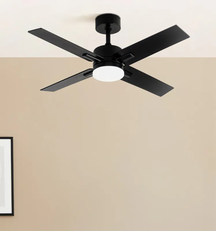 Ventilador Dc Talco 20w Negro 4aspas Negra/gris 6vel. 3000k,4000k,6500k 2350lm Remoto, Memoria, Temporizador 106d