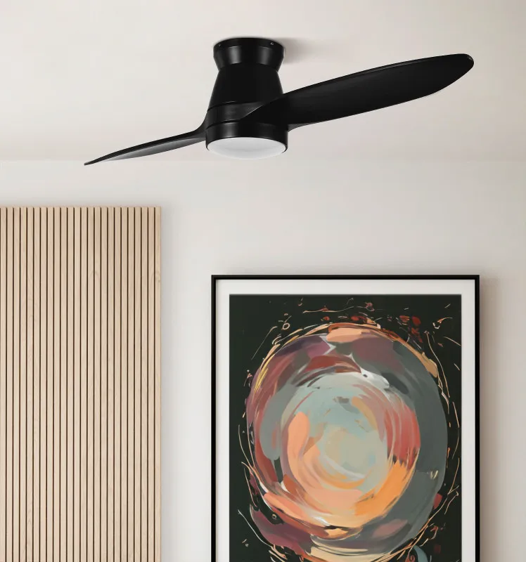 Ventilador Dc Nordic 24w 2400lm Negro 2 Aspas 132d 3000k,4500k,6000k, Remoto+temporizador+memoria