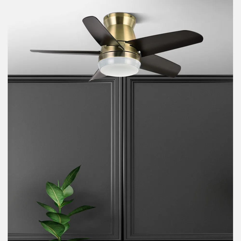 Ventilador Dc Neutron 24w 2400lm Cuero/negro 5aspas 91d 3000k,4500k,6000k, Remoto+temporizador+memoria