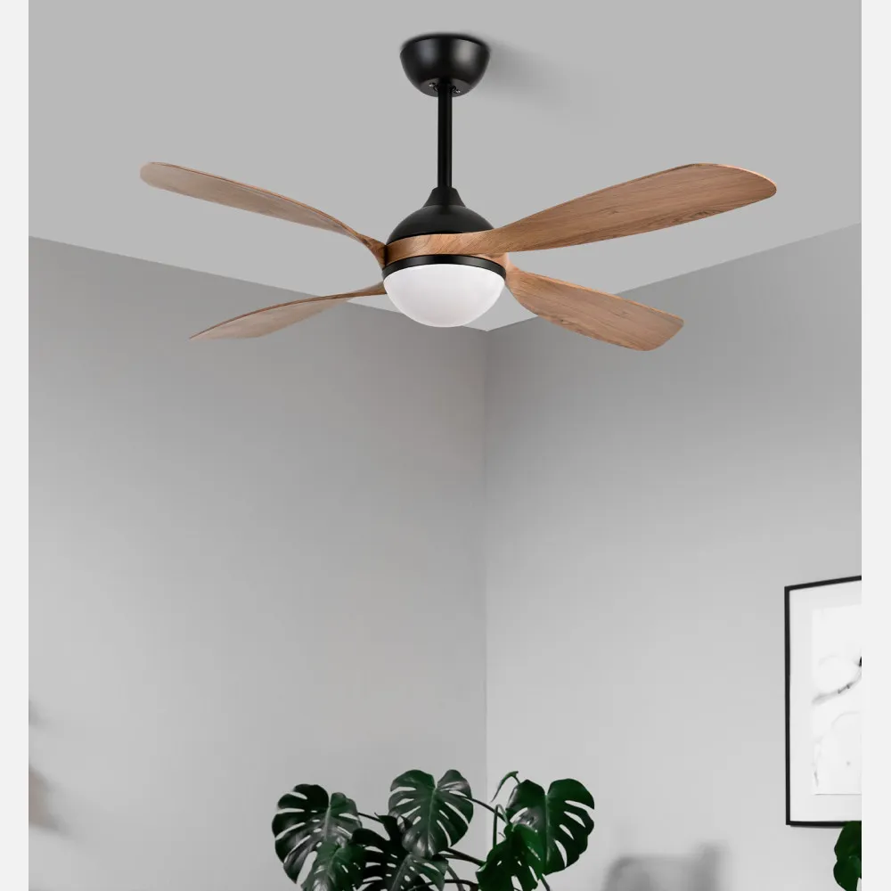 Ventilador Dc Livorno 30w 3250lm Negro/roble 132d 4aspas 3000k,4500k,6000k, Remoto+ Temporizador+ Memoria