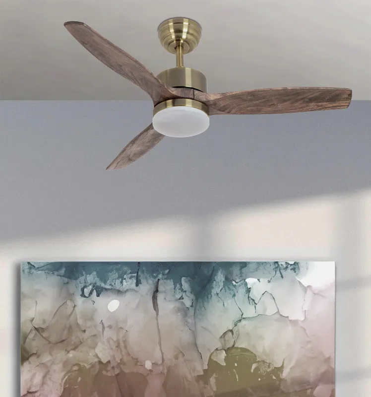 Ventilador Dc Torino 24w Cuero 3aspas Roble 6vel 107d 2424lm 3000k,4000k,6500k Remoto+temporizador+memoria