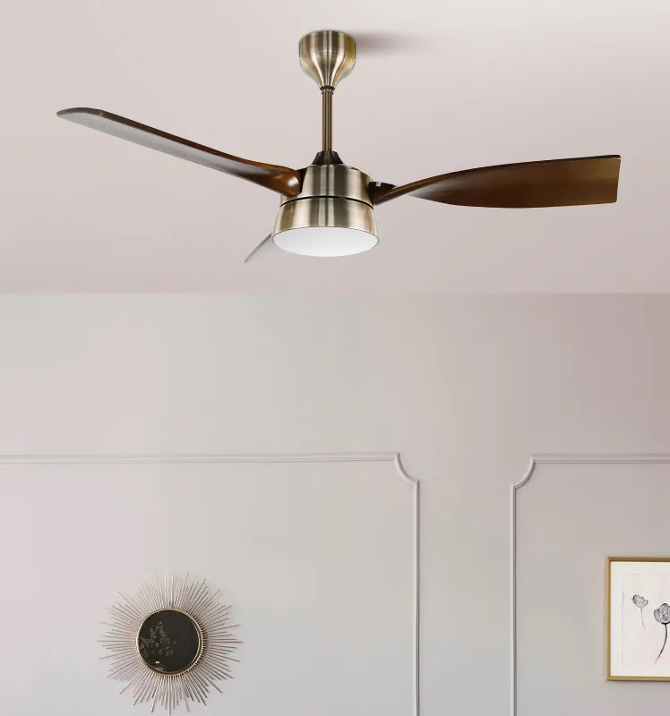 Ventilador Dc Estio 24w Cuero/roble 3aspas132d Regulable Intensidad 2650lm 3000k,4000k,6000k Remoto+temporizador+mamoria