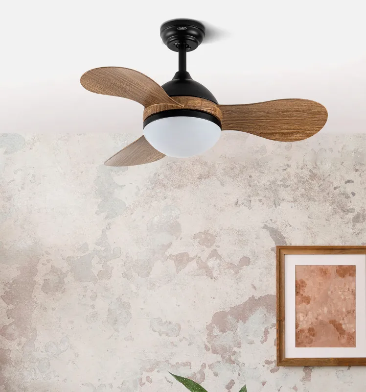 Ventilador Dc Solido 24w Negro 3aspas Madera 91d 2640lm 3000k,4000k,6500k Remoto+memoria+temporizador