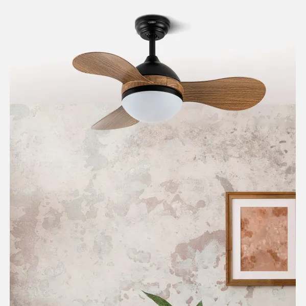 Ventilador Dc Solido 24w Negro 3aspas Madera 91d 2640lm 3000k,4000k,6500k Remoto+memoria+temporizador