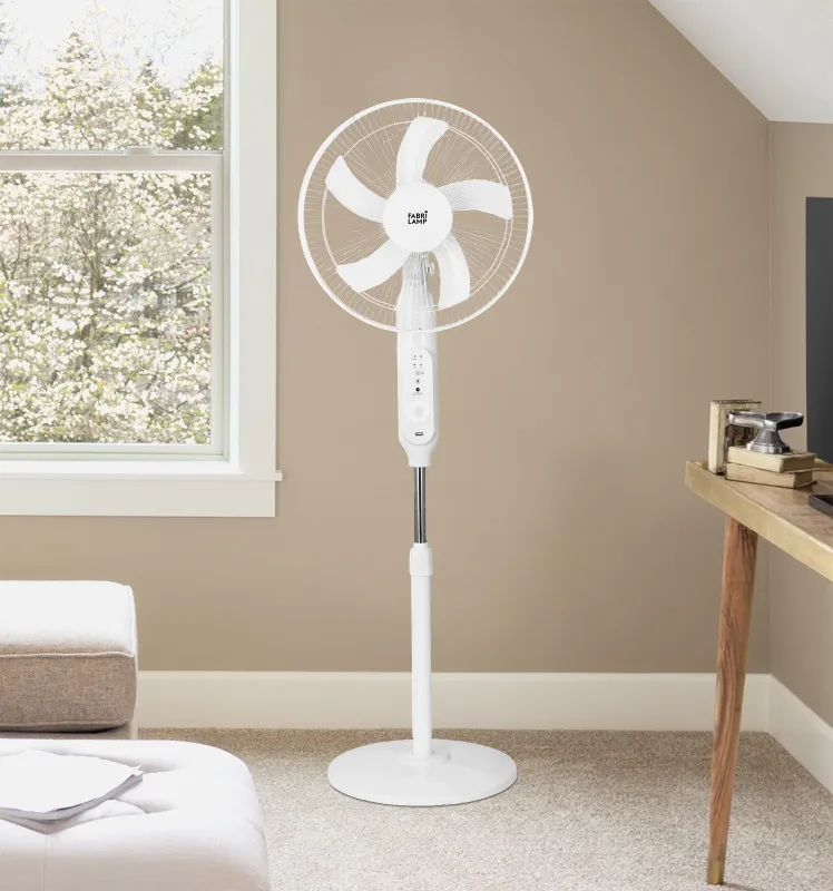 Ventilador DC De Pie Solar Clima Blanco 30w 3vel 5asp Puerto Usb Y Luz C/remoto 43d Cable 4,20m