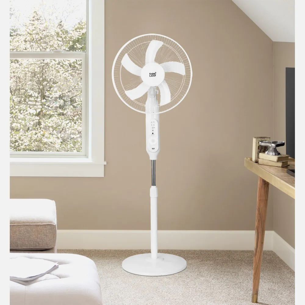 Ventilador DC De Pie Solar Clima Blanco 30w 3vel 5asp Puerto Usb Y Luz C/remoto 43d Cable 4,20m