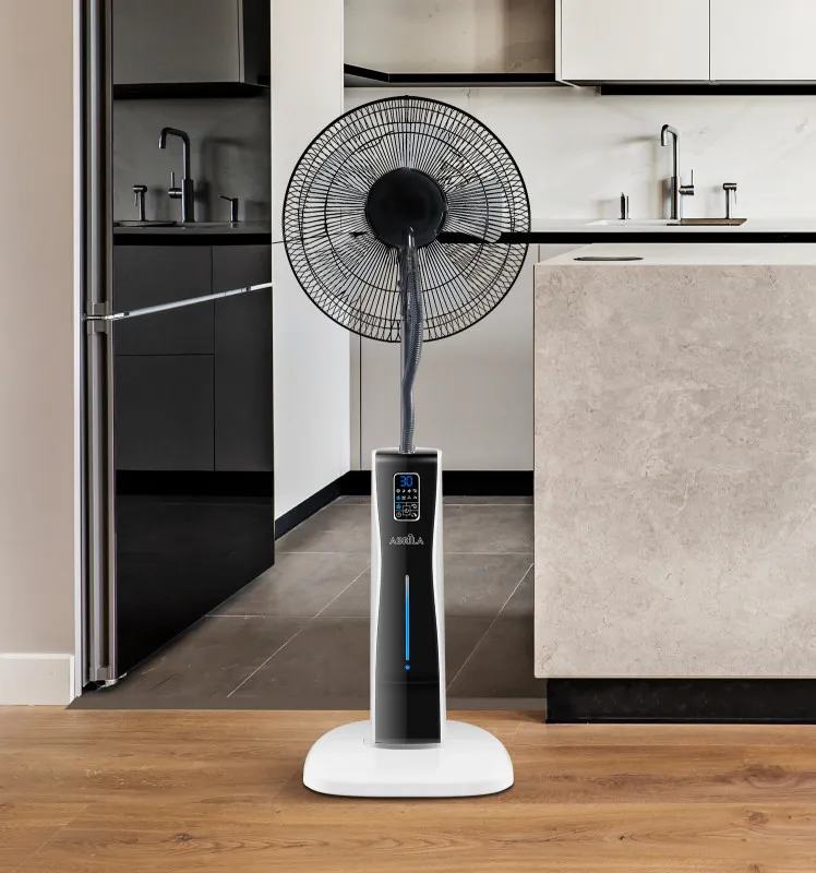 Ventilador De Pie Corvo Blan/negro 3 Vel.75w.5Asp  Nebulizador 125x43x40cm  Remoto Y Temporizador, Tanque De Agua 2l