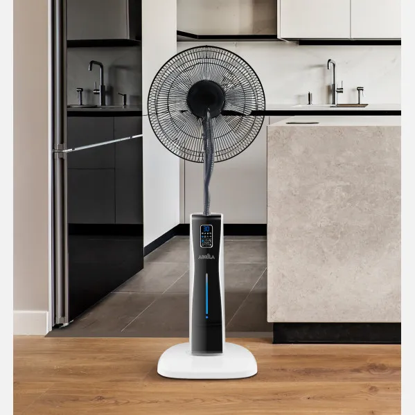 Ventilador De Pie Corvo Blan/negro 3 Vel.75w.5Asp  Nebulizador 125x43x40cm  Remoto Y Temporizador, Tanque De Agua 2l