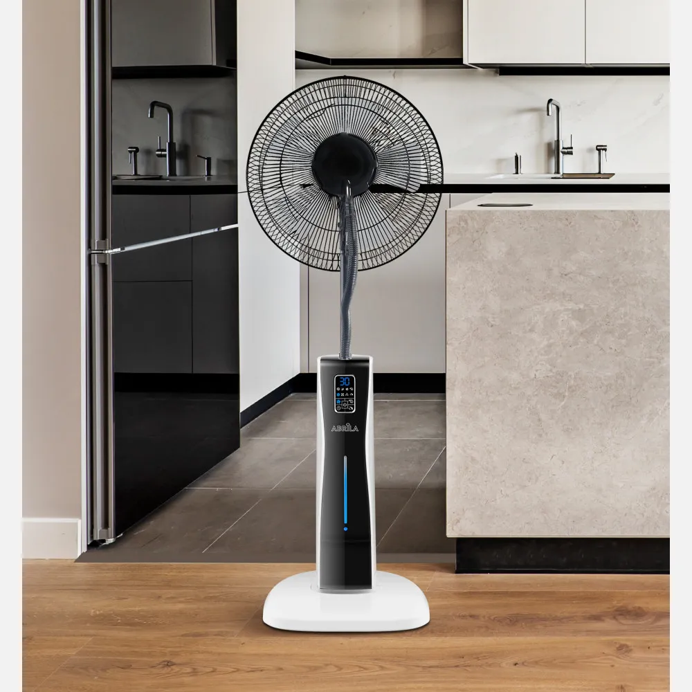 Ventilador De Pie Corvo Blan/negro 3 Vel.75w.5Asp  Nebulizador 125x43x40cm  Remoto Y Temporizador, Tanque De Agua 2l