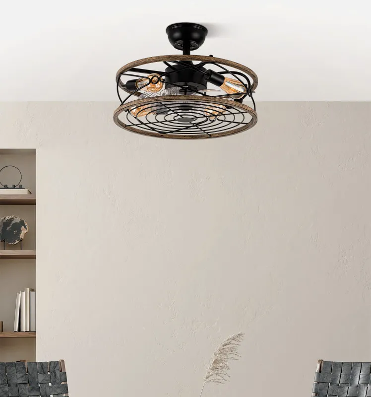 Ventilador DC 4xe27 Arcadia Negro 8 Aspas Transparentes 31/40x50x50cm 6 Velocidades C/remoto Y Temporizador
