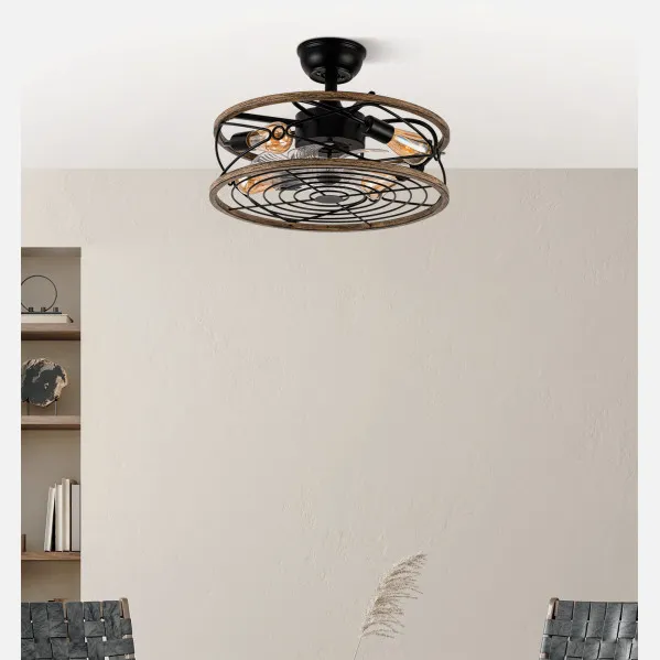 Ventilador DC 4xe27 Arcadia Negro 8 Aspas Transparentes 31/40x50x50cm 6 Velocidades C/remoto Y Temporizador