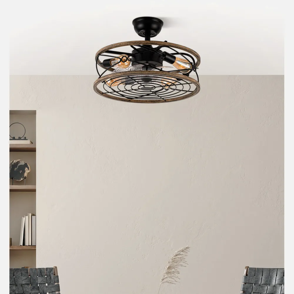 Ventilador DC 4xe27 Arcadia Negro 8 Aspas Transparentes 31/40x50x50cm 6 Velocidades C/remoto Y Temporizador