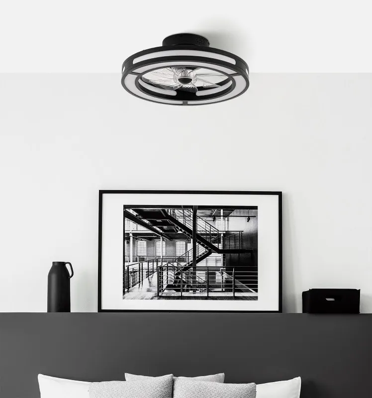 Ventilador DC 58w Kastoria Negro 8 Aspas Abs Transp 50d 6 Velocidades 5900lm 3 Colores C/remoto, Memoria Y Temporizador