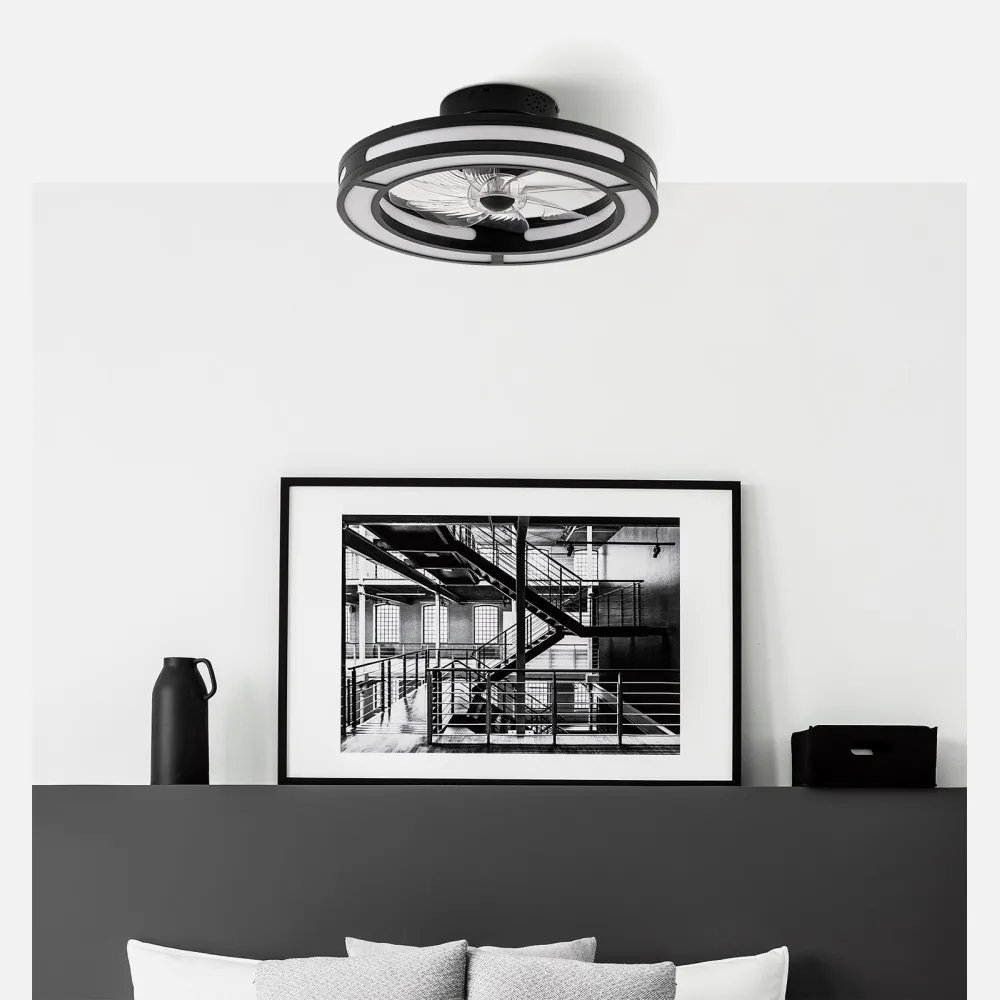 Ventilador DC 58w Kastoria Negro 8 Aspas Abs Transp 50d 6 Velocidades 5900lm 3 Colores C/remoto, Memoria Y Temporizador