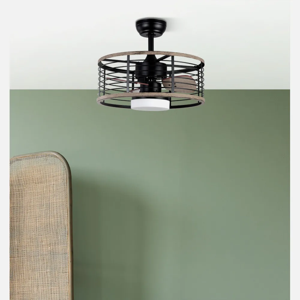 Ventilador Dc 24w Pella Negro/Madera 3 Aspas 50d  2540lm 6 Velocidades  3000-4000-6000k C/remoto, Memoria Y Temporizador