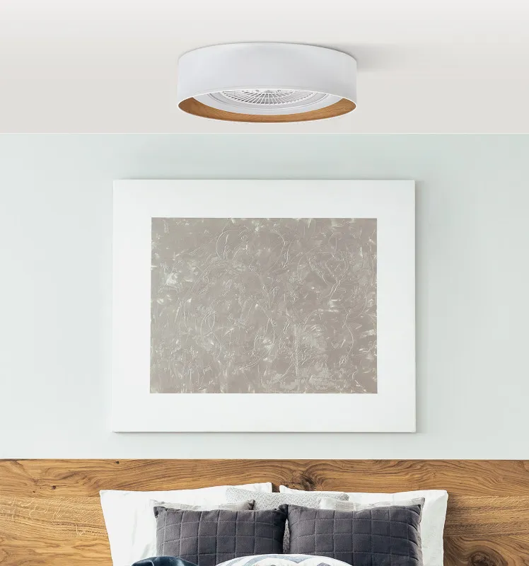 Ventilador Tania 72w Blanco/madera Clara 6120lm 5 Aspas 3col Remoto,memoria,reg.Intensidad,temporizador 25x60x60 Cm