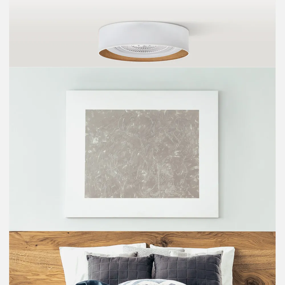 Ventilador Tania 72w Blanco/madera Clara 6120lm 5 Aspas 3col Remoto,memoria,reg.Intensidad,temporizador 25x60x60 Cm