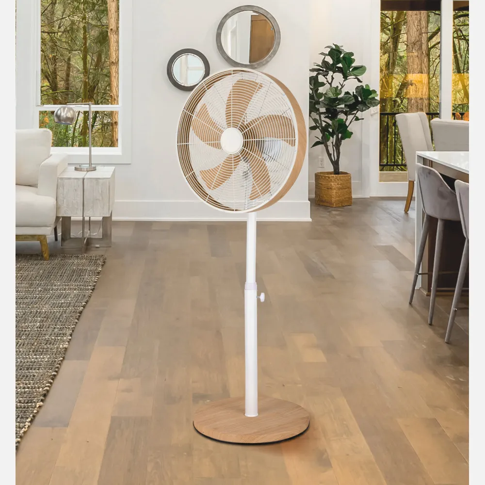 Ventilador De Pie Alcañiz Blanco/haya 3vel.50w.5aspas Oscilante Y Rotatorio Regx45x37cm