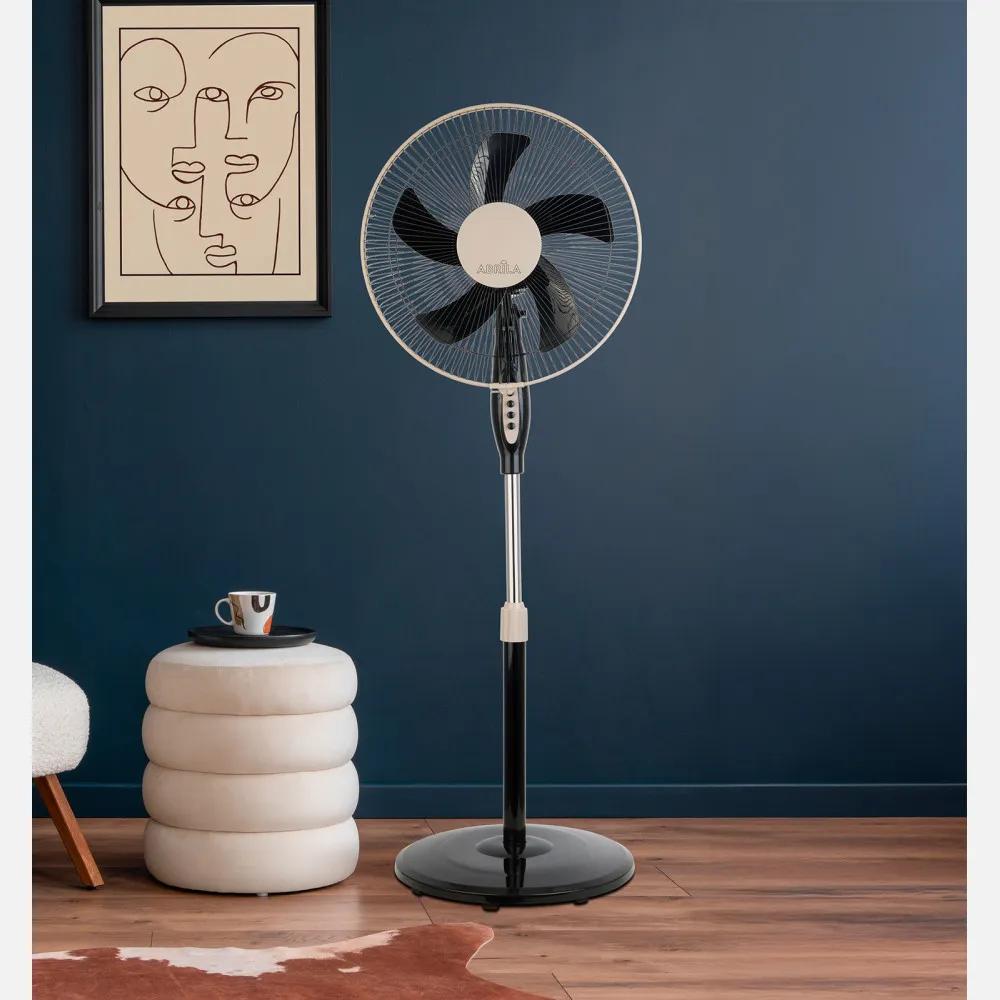 Ventilador De Pie Belmonte Negro/beis 3 Vel.45w 5aspas Orientable, Fijo y Rotatorio Regx43x40 Cm