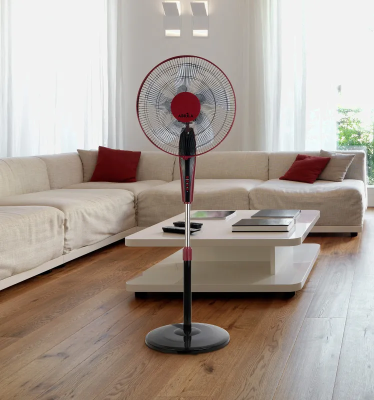 Ventilador De Pie Borlon Negro/burdeos 3 Vel.55w 5x2 aspas Orientable+ Remoto+ Temporizador Regx43x40 Cm