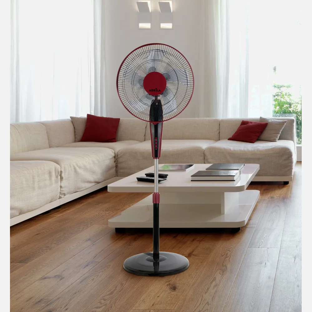 Ventilador De Pie Borlon Negro/burdeos 3 Vel.55w 5x2 aspas Orientable+ Remoto+ Temporizador Regx43x40 Cm