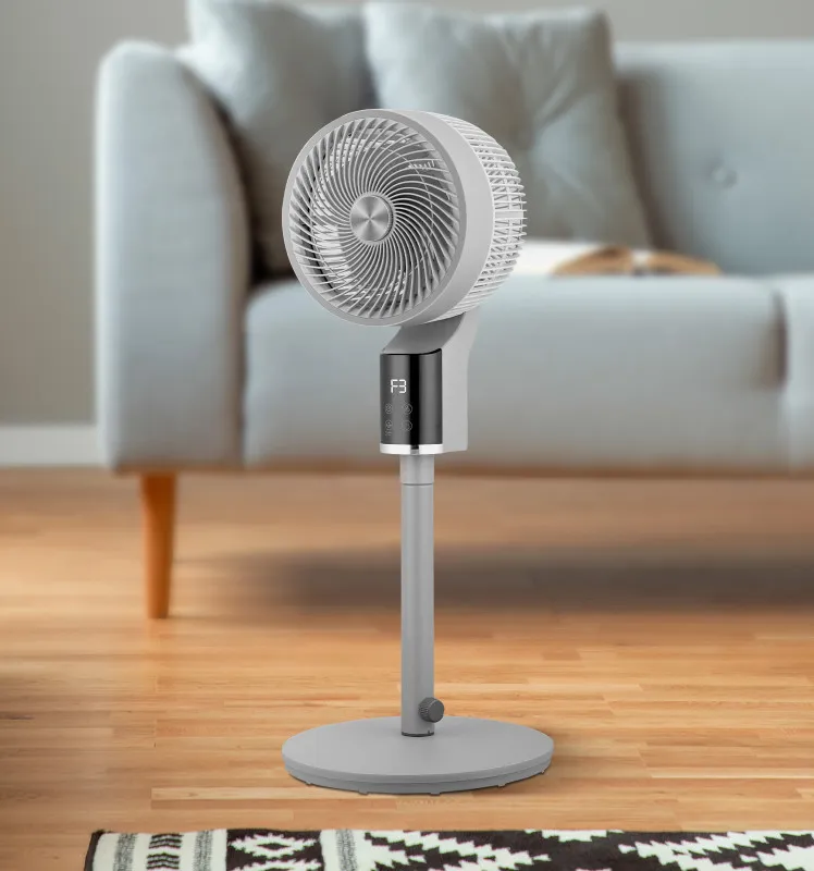 Ventilador De Pie Persa Gris/cromo 50w 3vel Regx33x33cm Oscilante, Display, Remoto Y Temporizador