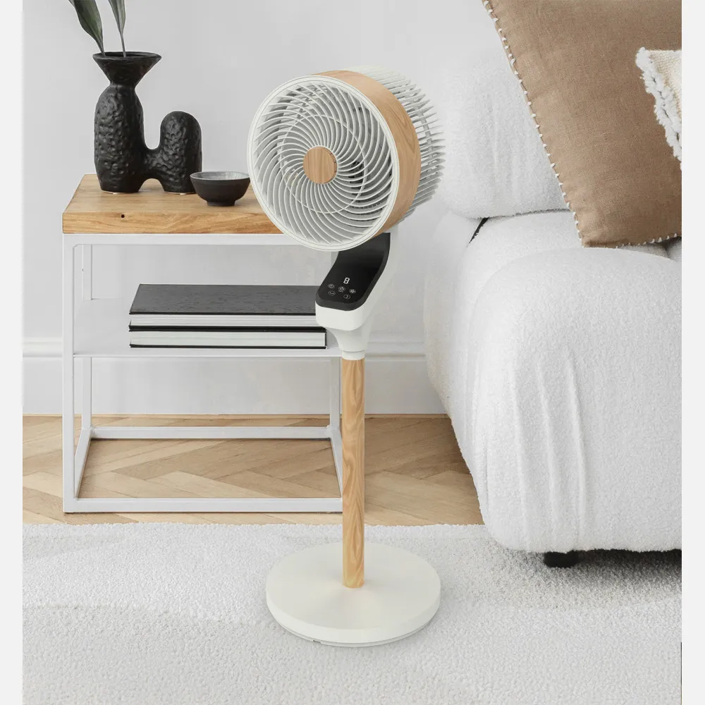 Ventilador Pie Bizancio Blanco/haya 50w 3velocidades 95x30x30 Oscilante,tactil Display,remoto,temporizador