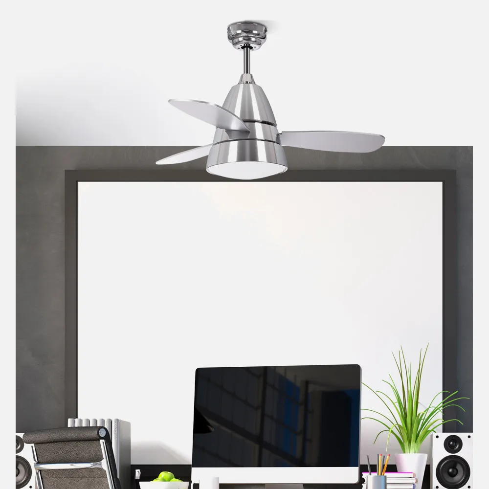 Ventilador Iseran Cromo  2xe27 3 Aspas  Metacrilato Acido 33.5x107d C.remoto