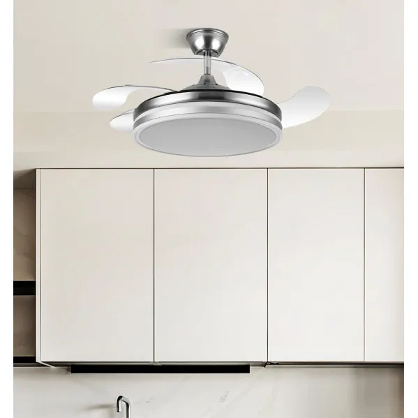 Ventilador Bayomo 59w 6980lm Niquel 4 Aspas Desp. 34,5/42x50/107 D.3 Color. Dc.remoto+Reg.Intensidad