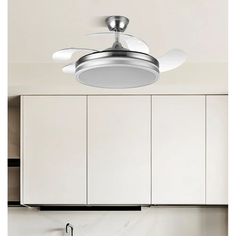 Ventilador Bayomo 59w 6980lm Niquel 4 Aspas Desp. 34,5/42x50/107 D.3 Color. Dc.remoto+Reg.Intensidad