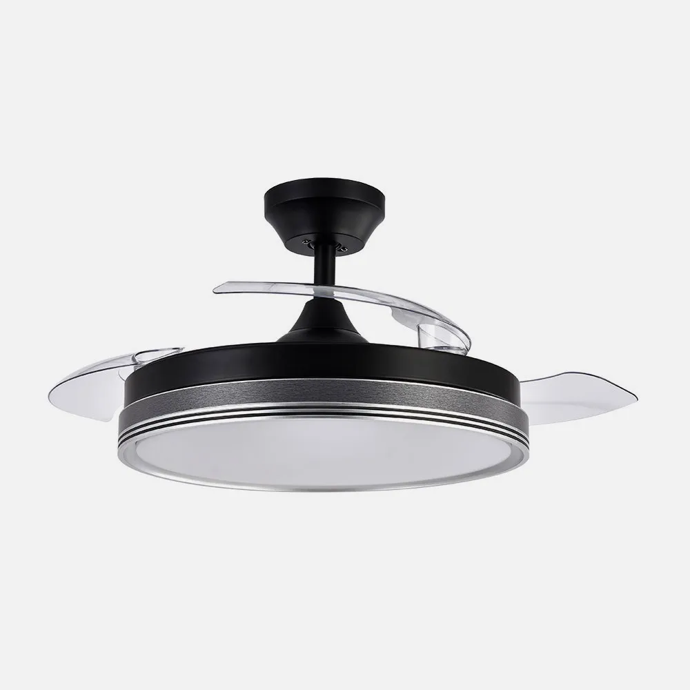 Ventilador Dc Escarcha Negro/gris 72w 3aspas Desplegables 107d 7200lm 6vel 3000k,4500k,6000k, Remoto+temporizador+memoria