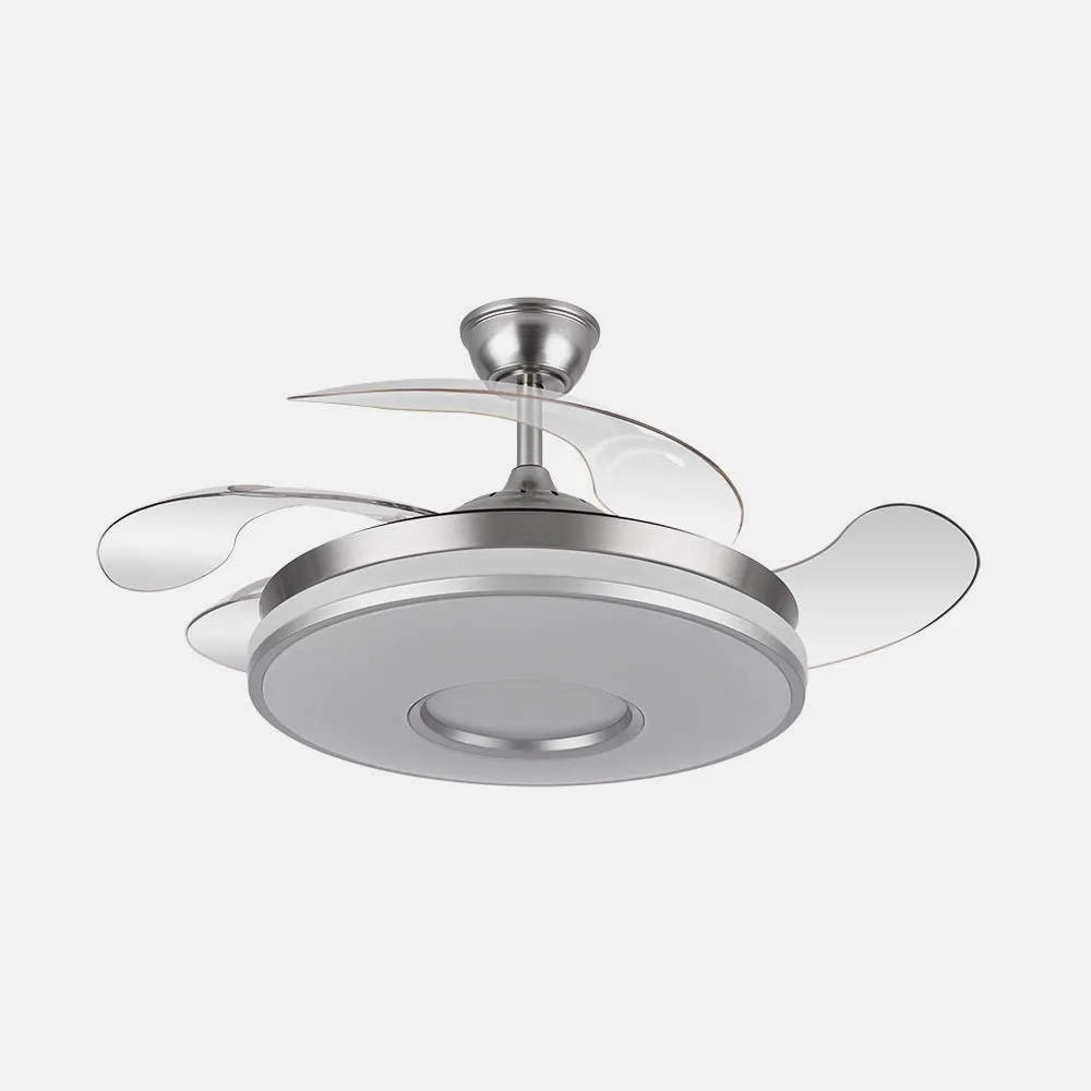 Ventilador Dani 59w 6980lm Niquel 4 Aspas Desplegables 6 Velocidades107d 3000-4000-6000k Remoto, Reg.Int, Memori Y Tempor 