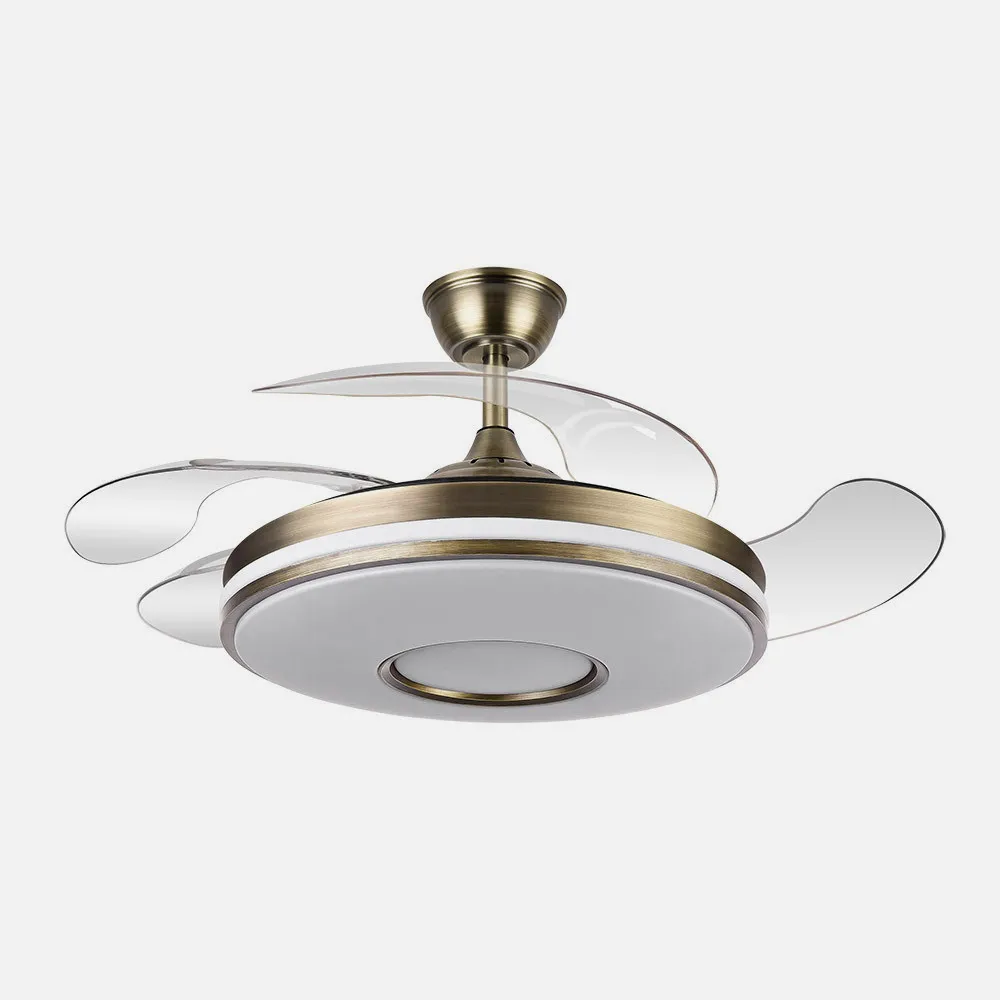 Ventilador Dani 59w 6980lm Cuero 4 Aspas Desplegables 107d 3000-4000-6000k Remoto, Reg.Intensidad, Memor. Y Tempor. 24