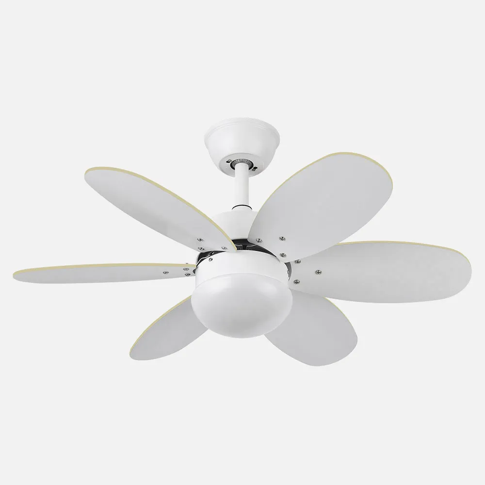 Ventilador Dc Alves 2xe27 Blanco Con 6 Aspas Rev. Blanco/haya 41x85d  C/ Remoto Y Temporizador