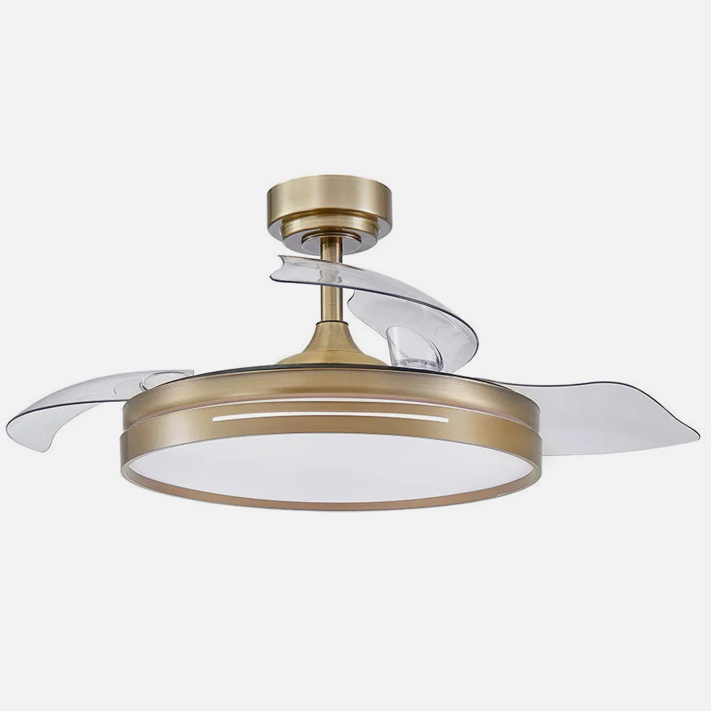 Ventilador Dc 72w Micenas Cuero 3asp.transp.108d  6vel 7200lm 3col Remoto,reg.intensidad,memoria Y Temporizador 24