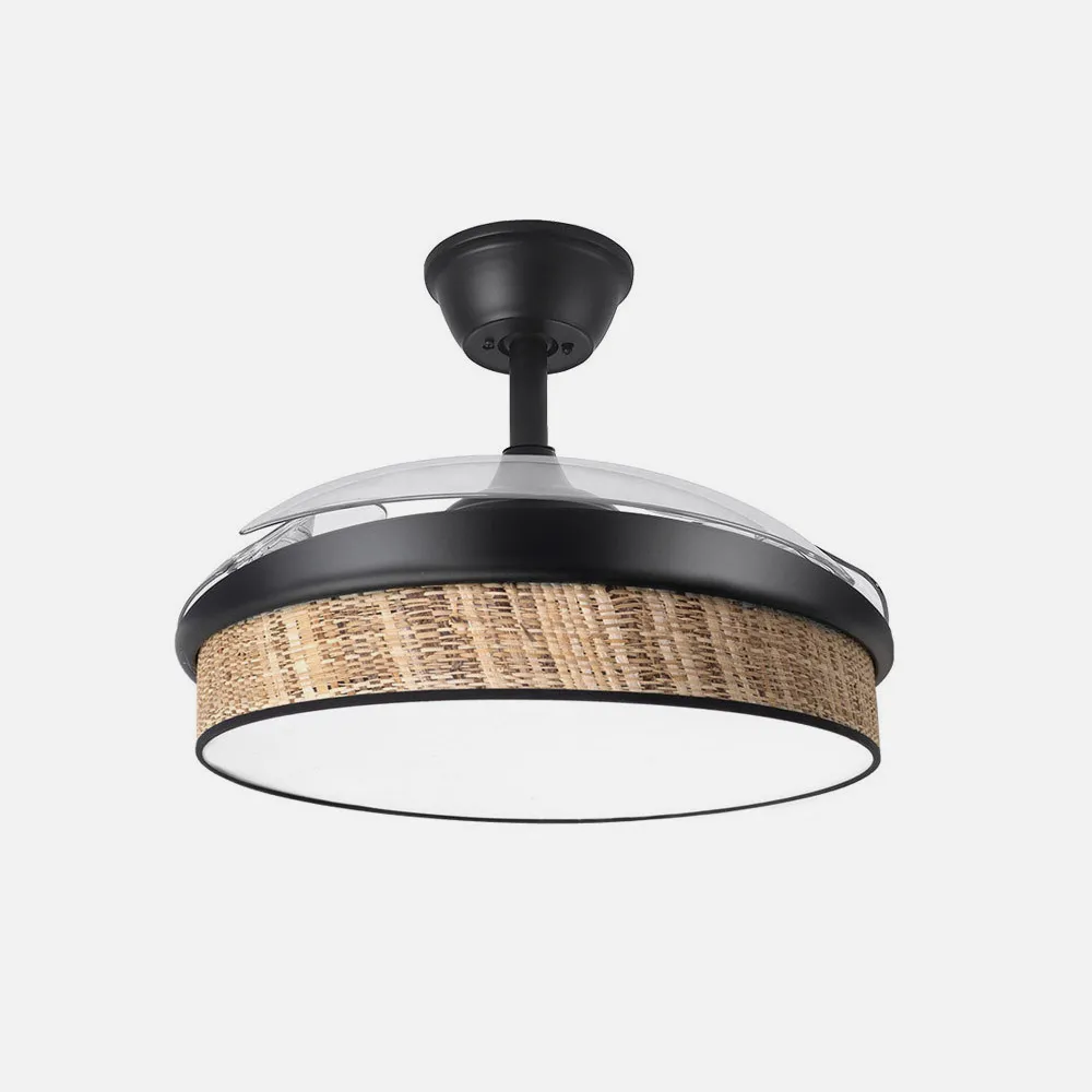 Ventilador Dc Moda 72w Negro/cañizo Oscuro 91d 3aspas 7200lm 3000-4000-6000k Remoto+ Memoria+ Temporizador