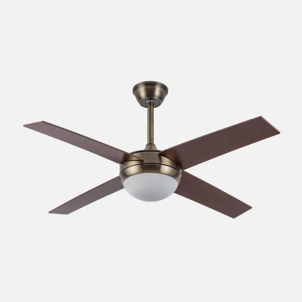 Ventilador Dc Ciro 2xe27 Cuero 4 Asp. Nogal 35/45x116,8d Remoto Y Temporizador