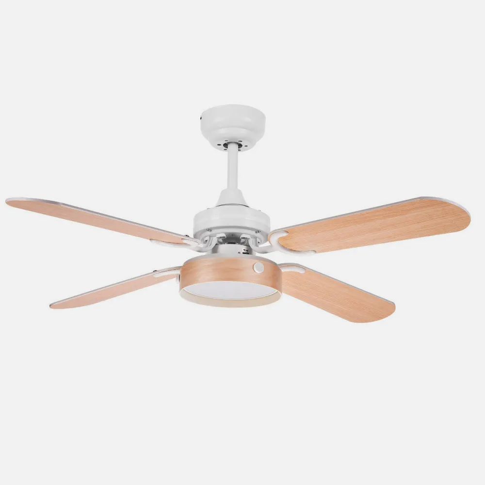 Ventilador Bornan 16w 1200lm Blanco 4 Asp Rev Blanco/haya 4000k 39x107d C.remoto