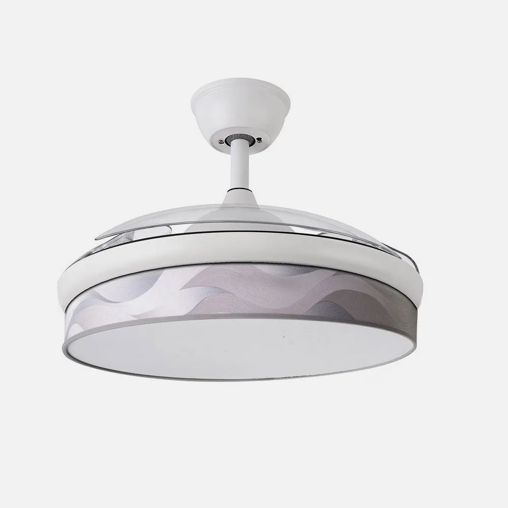 Ventilador Dc Moda 72w Blanco/ola Gris 108d 3aspas 7200lm 3000k,4000k,6000k Remoto+memoria+temporizador