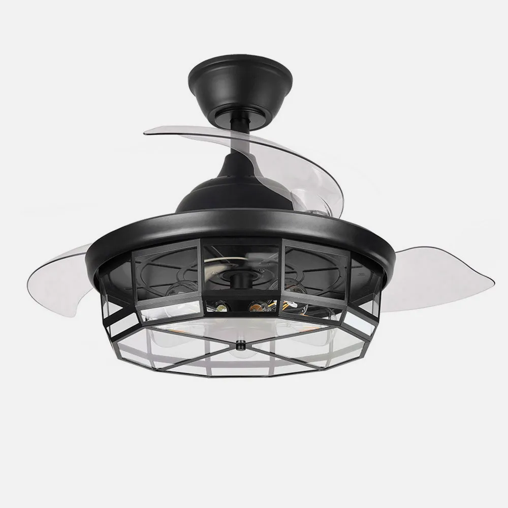 Ventilador Dc Tornado Negro 5xe27 107d 3aspas Desplegables 6velocidades C/remoto Y Temporizador