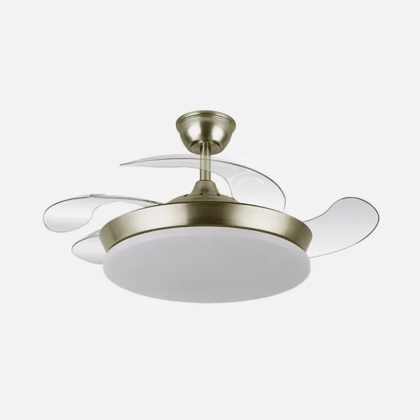Ventilador Dc Tridente Mini 59w Cuero 4aspas Desp. 91d 6980lm Reg.intensidad Remoto+temporizador+memoria 3000-4000-6000k