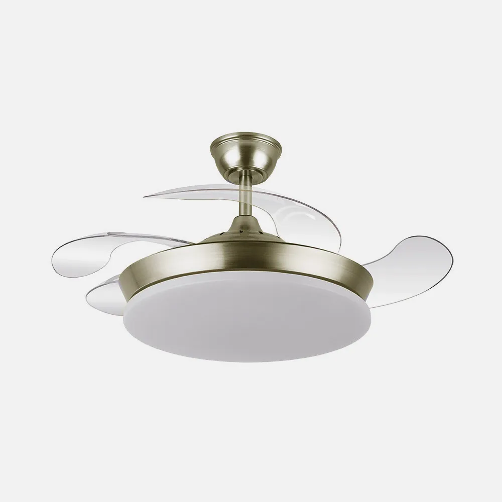 Ventilador Dc Tridente Mini 59w Cuero 4aspas Desp. 91d 6980lm Reg.intensidad Remoto+temporizador+memoria 3000-4000-6000k