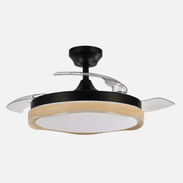 Ventilador Dc Blondi Negro/madera 72w 3aspas107d 7200lm 6vel 3000k,4500k,6000k Remoto+temporizador+memoria