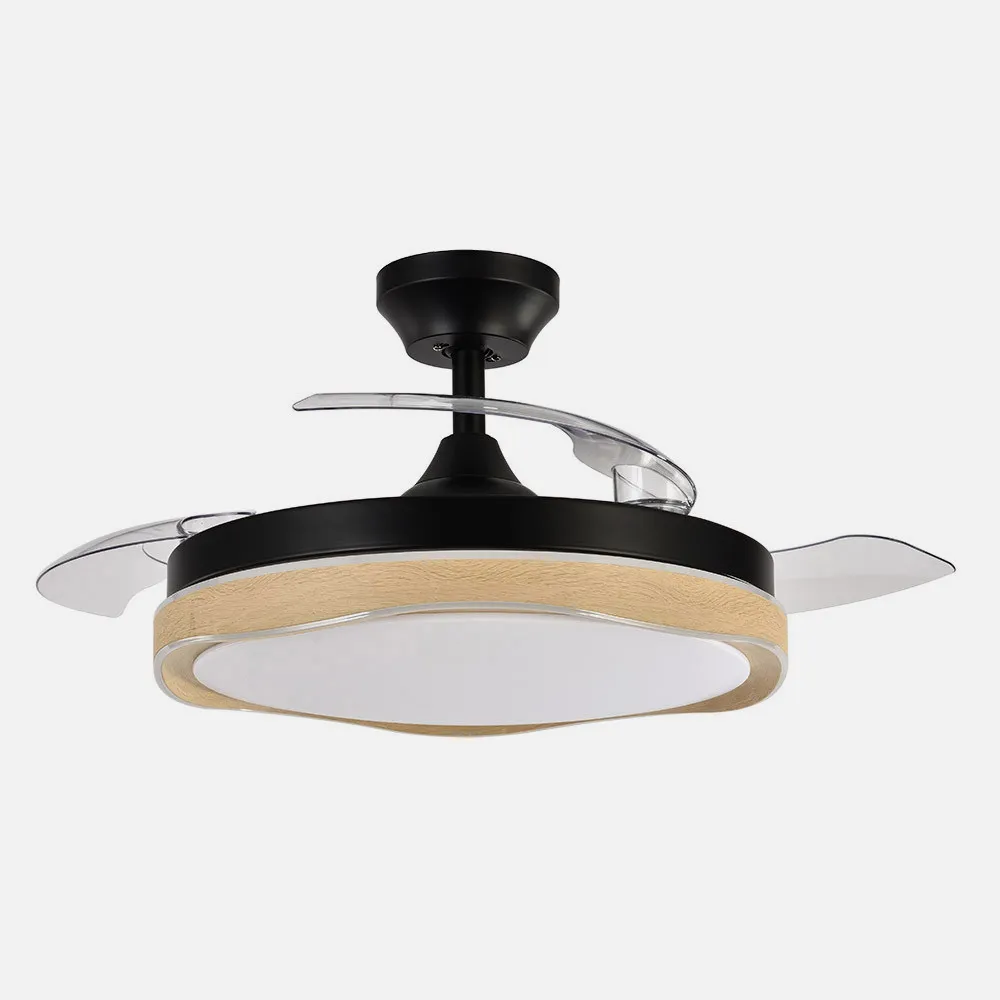 Ventilador Dc Blondi Negro/madera 72w 3aspas107d 7200lm 6vel 3000k,4500k,6000k Remoto+temporizador+memoria