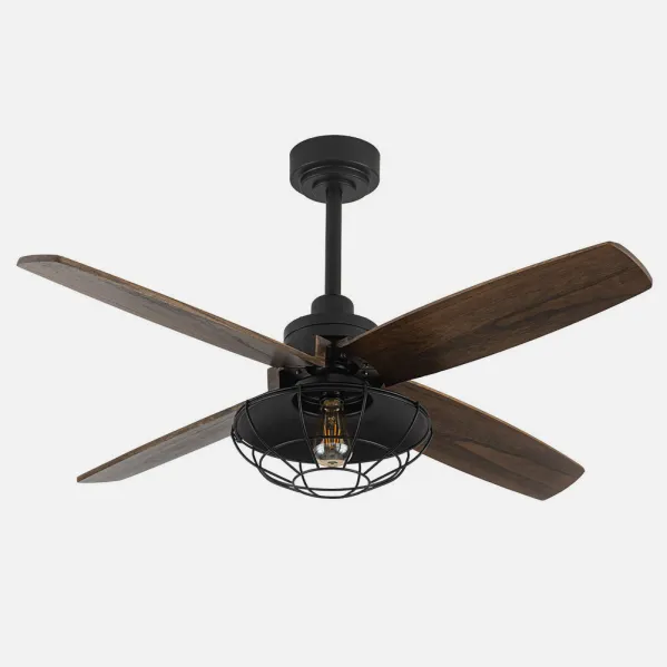 Ventilador Dc Aquilo Negro 1xe27 4Asp Roble 6Veloc C/Remoto Y Temporizador 44,5/57x119,4x119,4 Cm