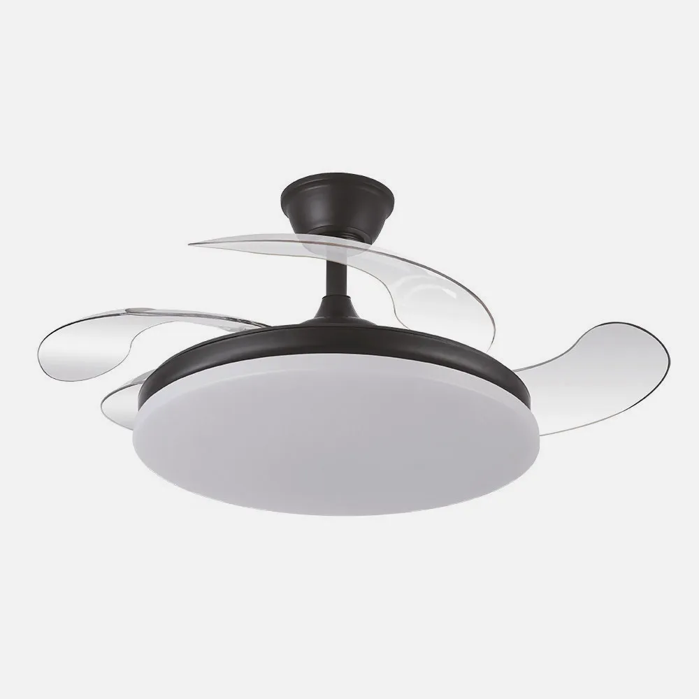 Ventilador Dc Tridente 59w Negro 4aspas Desp. 107d 6980lm Reg.intensidad Remoto+temporizador+memoria 3000-4000-6000k